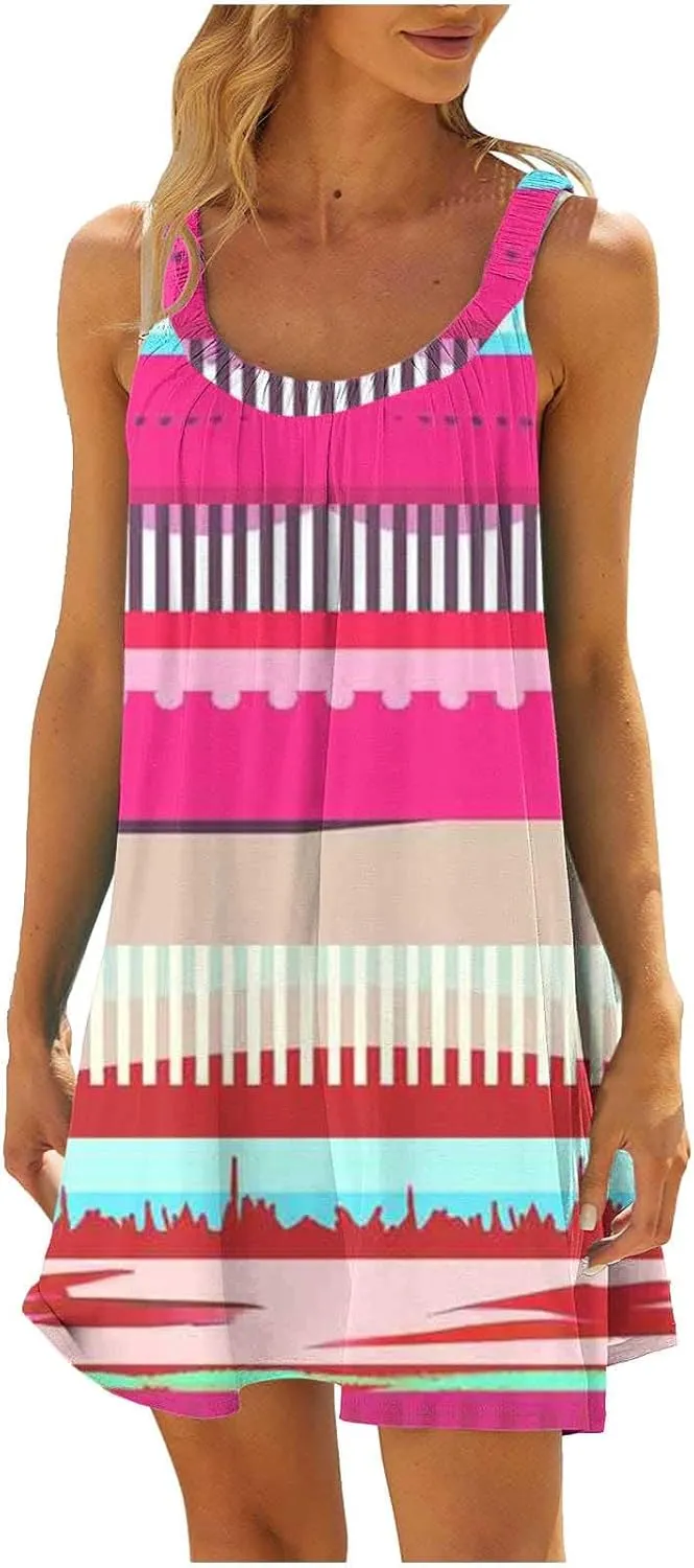 Women Beach Wear Dresses Summer Sleeveless Mini Dress Casual Floral Print Sundress Trendy Vacation Short