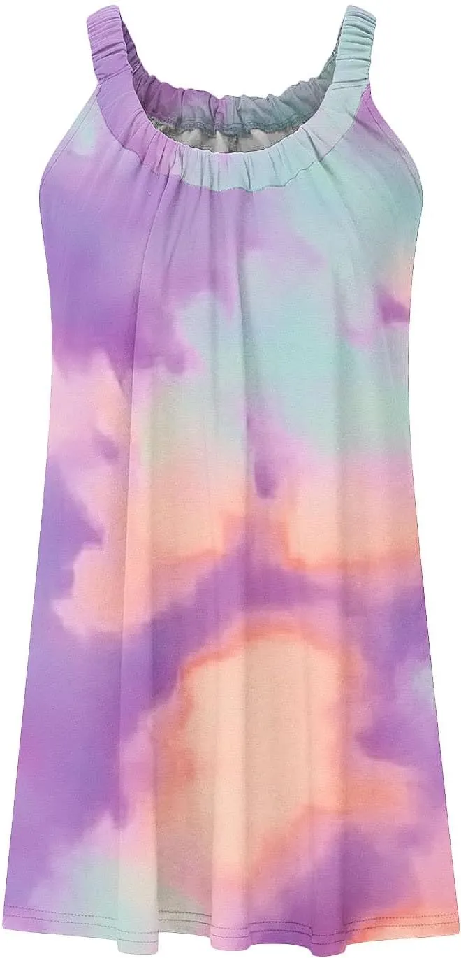 Women Beach Wear Dresses Summer Sleeveless Mini Dress Casual Floral Print Sundress Trendy Vacation Short