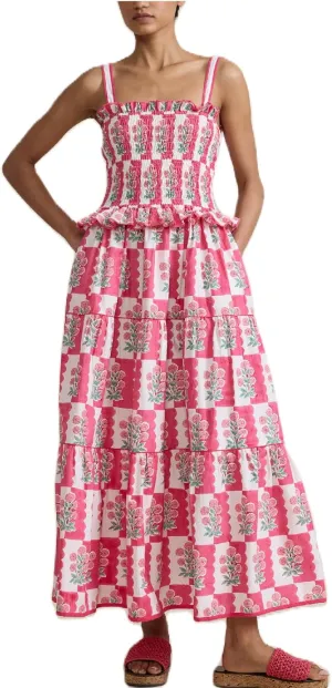 Women Boho Tie Shoulder Maxi Dress Y2k Floral Sleeveless Smocked Long Flowy Dress Tiered Summer Beach Sundress