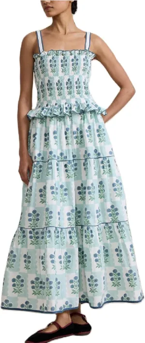 Women Boho Tie Shoulder Maxi Dress Y2k Floral Sleeveless Smocked Long Flowy Dress Tiered Summer Beach Sundress