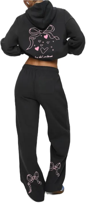 Women Bow Print Sweat Set Teen Girl 2 Piece Long Sleeve Oversized Hoodie Wide Leg Sweatpants Matching Tracksuit