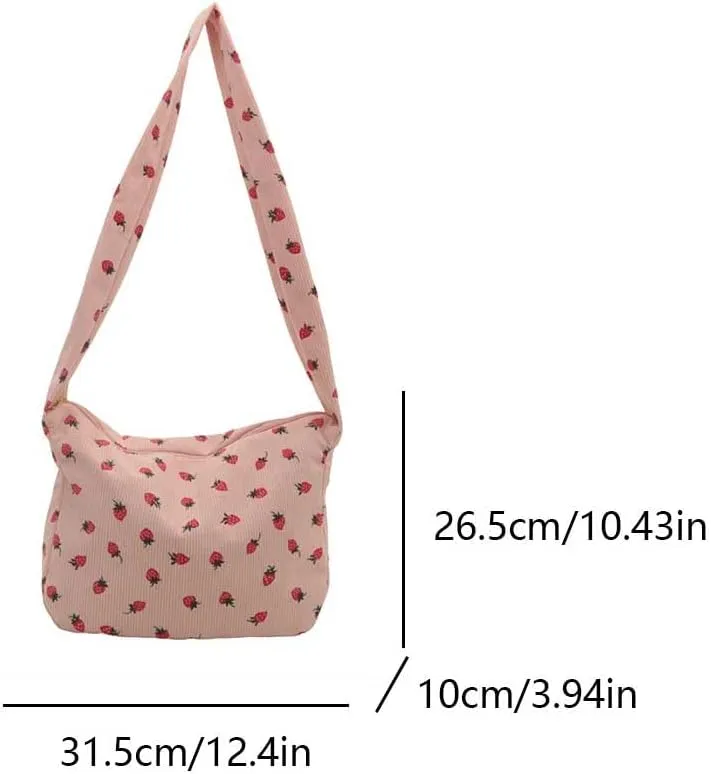 Women Crossbody Bag Cute Strawberry Handbag with Zipper Hobo Purse Satchel Bag for Shopping Dating