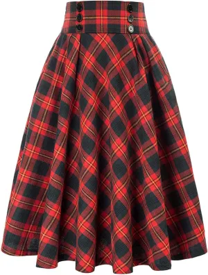 Women Fashion Casual Plaid Skirt Vintage High Waist Pleated Women Skirt Midi Skirts for Women Pleated Mesh Mini