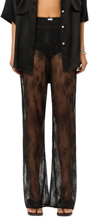 Women Floral Lace Bell Pants Sexy See Through Flare Leg Bottom Y2k High Waist Sheer Mesh Cover Up Trousers