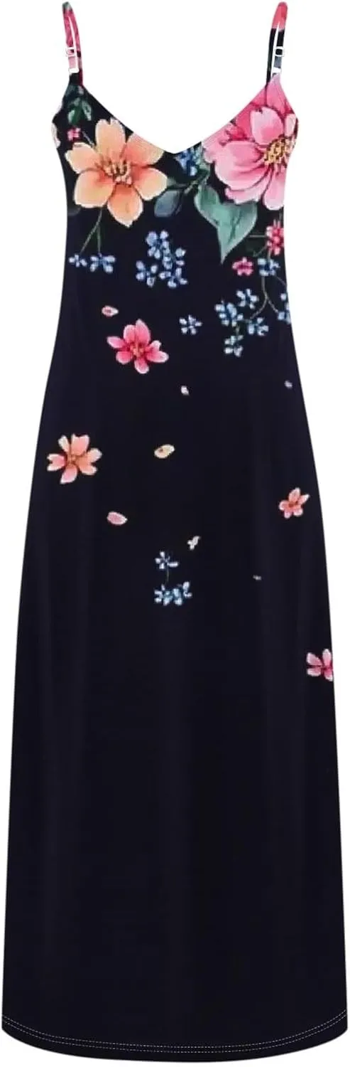Women Floral Spaghetti Strap Sundress Casual Summer Maxi Dress V Neck Sexy Boho Dresses Trendy Beach Outfits 2025