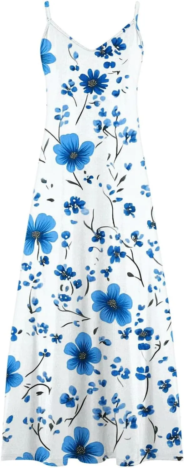 Women Floral Spaghetti Strap Sundress Casual Summer Maxi Dress V Neck Sexy Boho Dresses Trendy Beach Outfits 2025