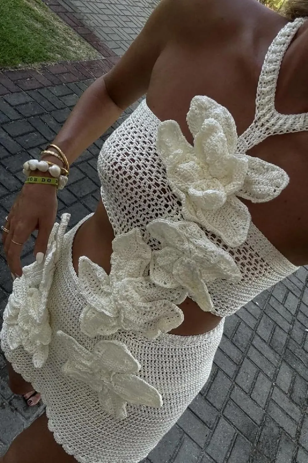 Women Halter Hollow Out Knitted Mini Dress Sexy Cut Out Tie Back Crochet Dresses Y2k Bodycon Summer Beachwear