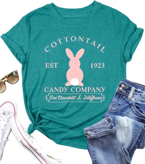 Women Happy Easter T Shirt Bunny Rabbit Graphic T-Shirt Funny Letter Printed Shirts Short Sleeve Tops