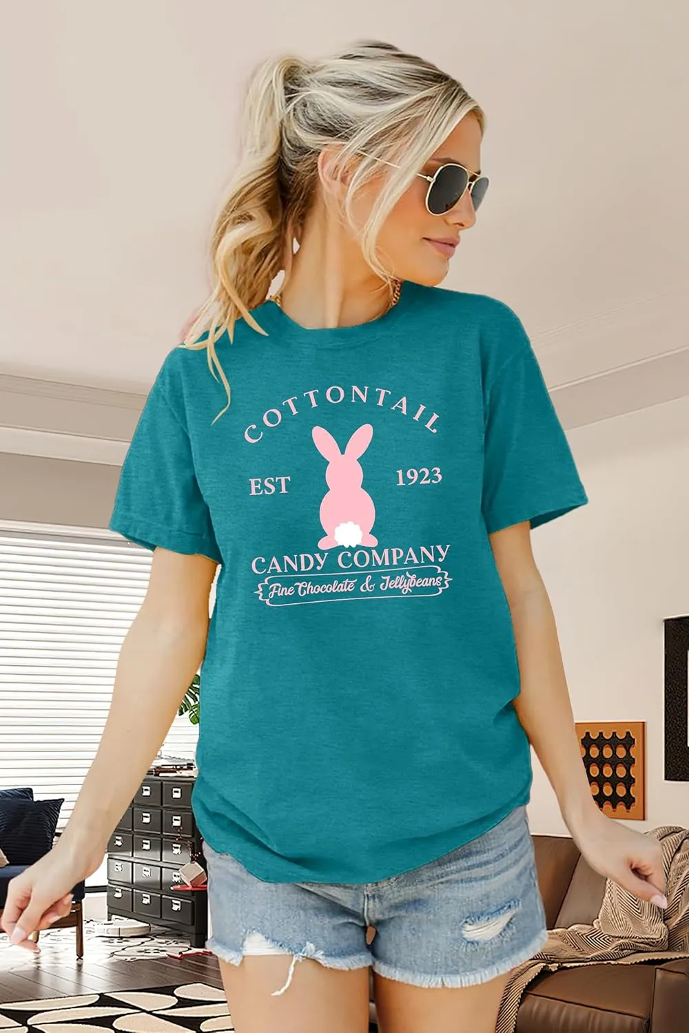 Women Happy Easter T Shirt Bunny Rabbit Graphic T-Shirt Funny Letter Printed Shirts Short Sleeve Tops