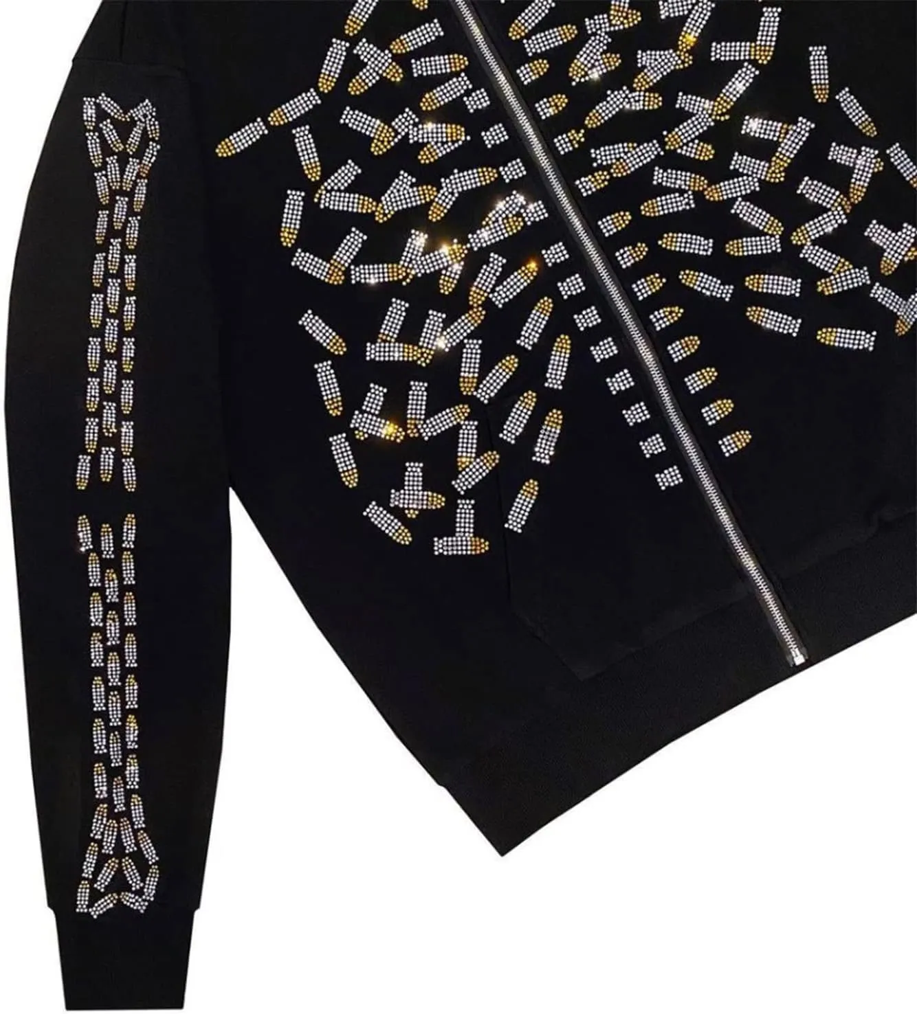 Women Men Rhinestone Graphic Zip up Hoodies Long Sleeve Oversized Gothic 90s Aesthetic Sweatshirt Jacket Streetwear