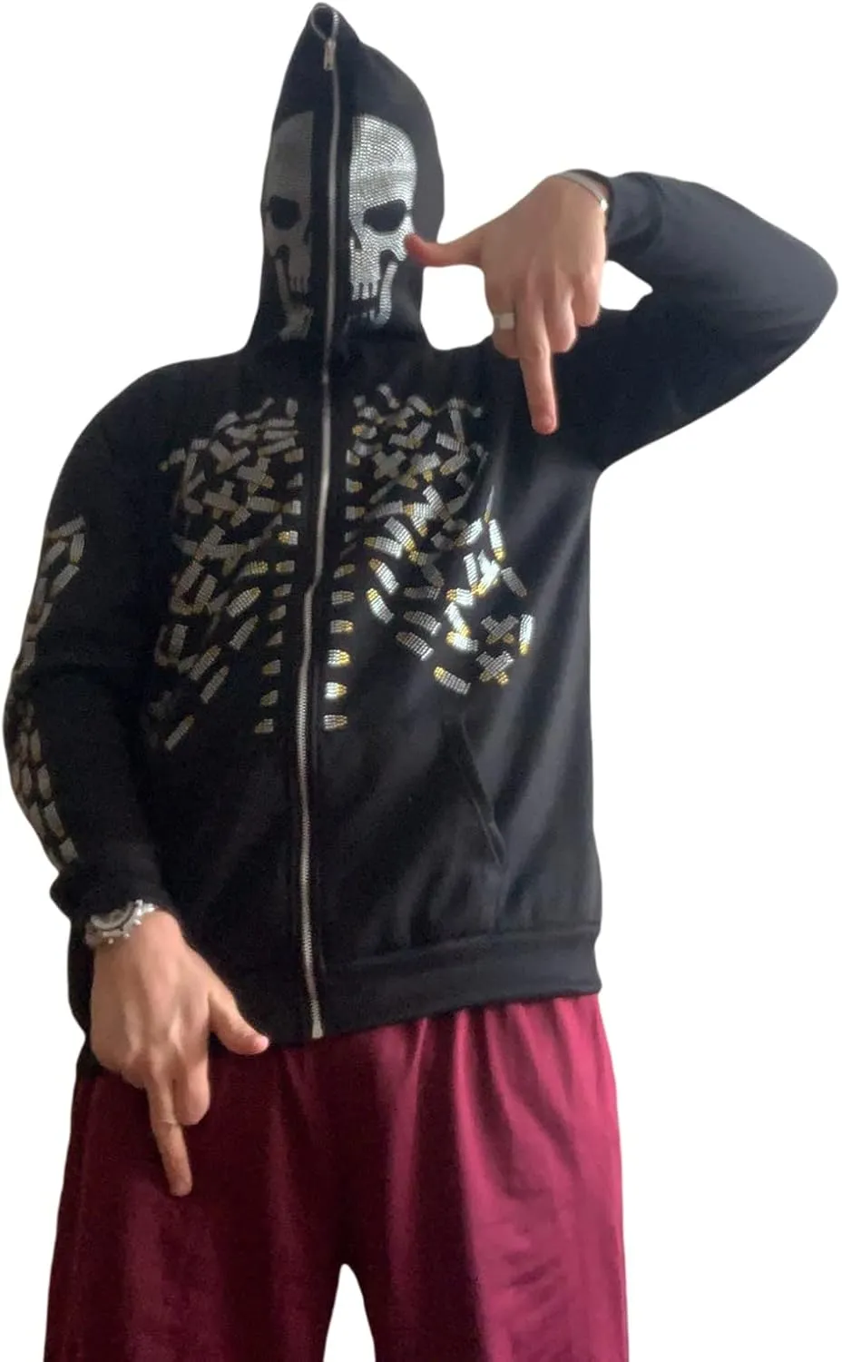Women Men Rhinestone Graphic Zip up Hoodies Long Sleeve Oversized Gothic 90s Aesthetic Sweatshirt Jacket Streetwear