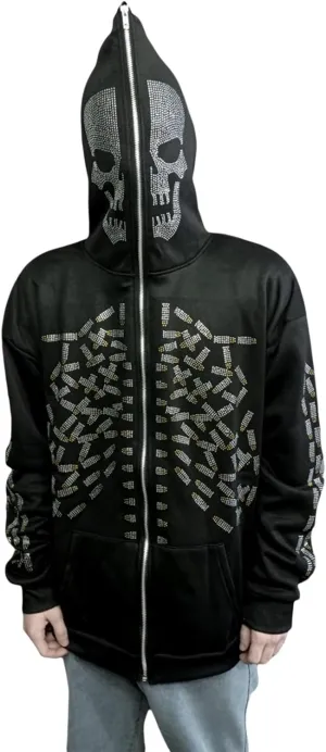 Women Men Rhinestone Graphic Zip up Hoodies Long Sleeve Oversized Gothic 90s Aesthetic Sweatshirt Jacket Streetwear