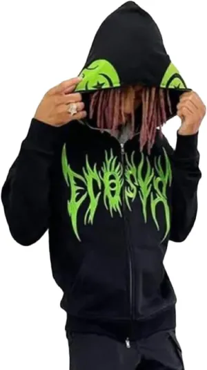 Women Men Rhinestone Graphic Zip up Hoodies Long Sleeve Oversized Gothic 90s Aesthetic Sweatshirt Jacket Streetwear