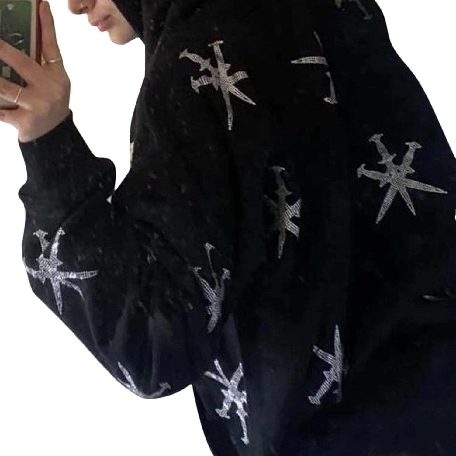 Women Men Rhinestone Graphic Zip up Hoodies Long Sleeve Oversized Gothic 90s Aesthetic Sweatshirt Jacket Streetwear