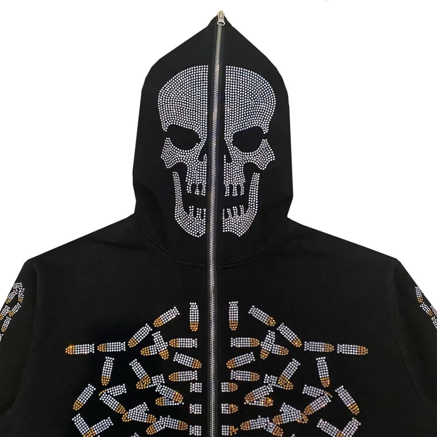 Women Men Rhinestone Graphic Zip up Hoodies Long Sleeve Oversized Gothic 90s Aesthetic Sweatshirt Jacket Streetwear