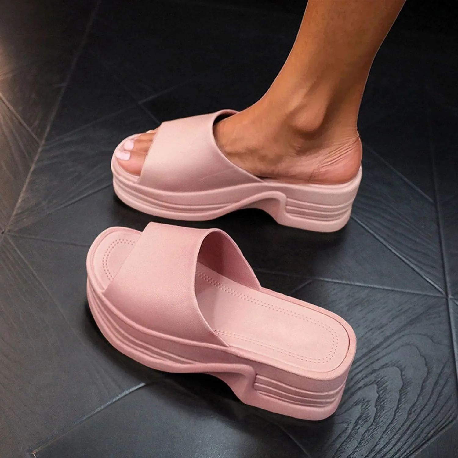 Women Platform Sandals Comfortable Open Toe Wedge Sandals Slip On Platform Slides for Women Summer Casual Beach Shoes