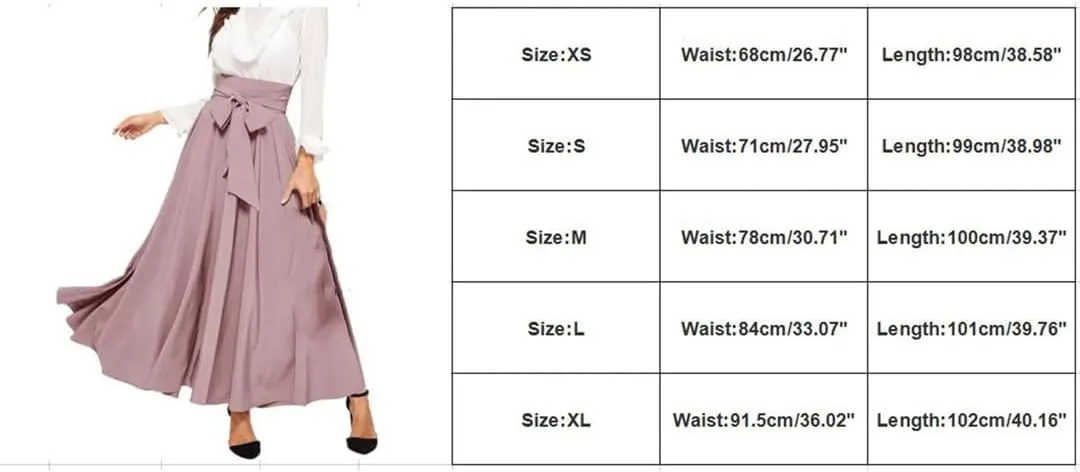 Women Pleated A-Line Skirts Strappy High Waist Stretch Solid Midi Long Maxi Skirts Casual Skirts