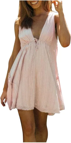 Women Sexy Lace Slip Dress Sleeveless V-Neck Flowy Ruffle Beach Mini Dresses Cocktail Party Club A Line Tank Dress