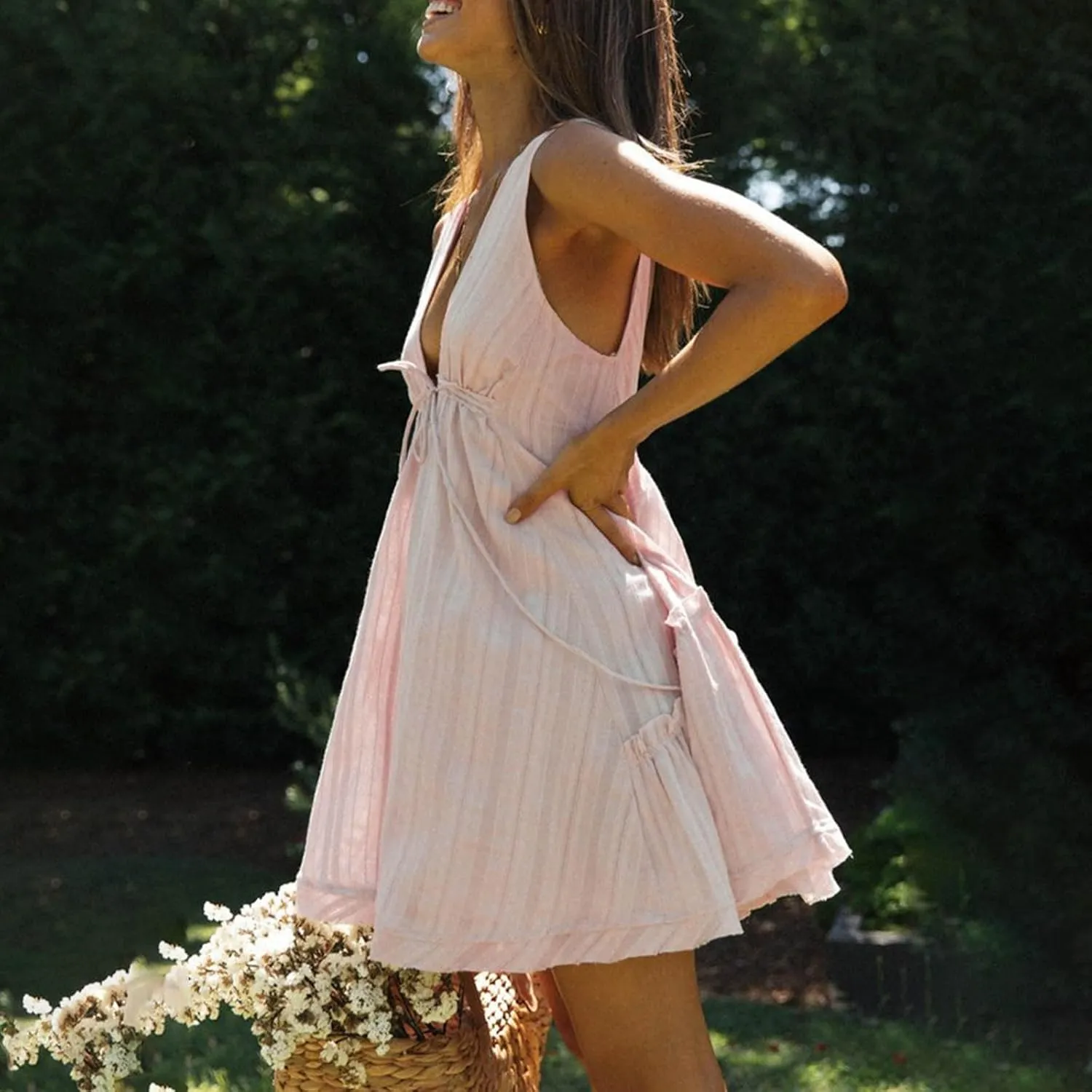 Women Sexy Lace Slip Dress Sleeveless V-Neck Flowy Ruffle Beach Mini Dresses Cocktail Party Club A Line Tank Dress