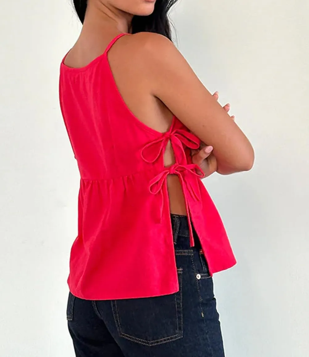 Women Tie Side Tank Top Sleeveless Split Peplum Coquette Shirt Plaid Trendy Going Out Summer Tops Y2k Streetwear