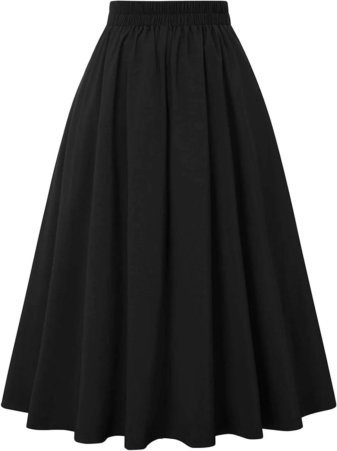 Women Vintage Elastic High Waist Pleated Skirt Gothic Button Midi A-Line Swing Skirts Work Casual Dress 2025 Trendy