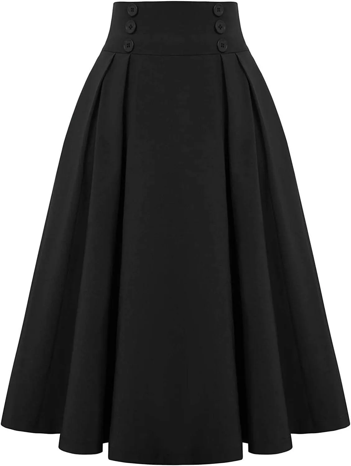 Women Vintage Elastic High Waist Pleated Skirt Gothic Button Midi A-Line Swing Skirts Work Casual Dress 2025 Trendy