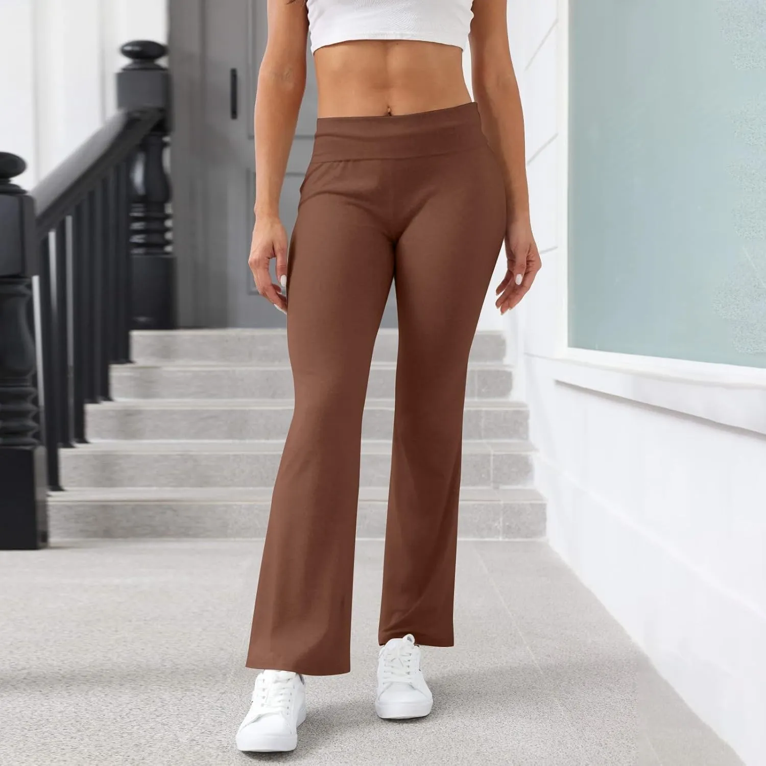 Women Work Pants, Flare Yoga Summer Pants High Waisted Tummy Control Stretch Flare Leggings Elastic Waist Trousers