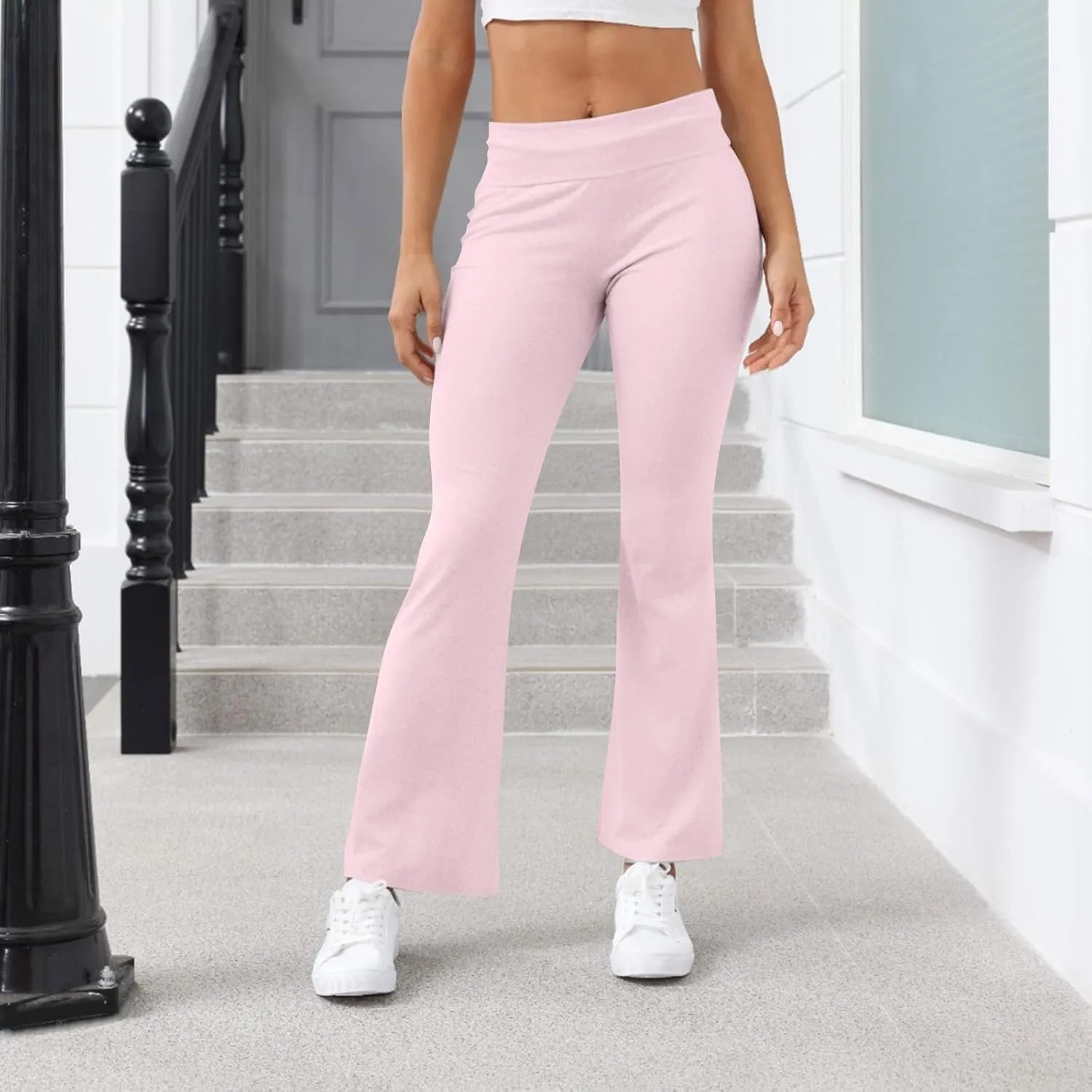 Women Work Pants, Flare Yoga Summer Pants High Waisted Tummy Control Stretch Flare Leggings Elastic Waist Trousers