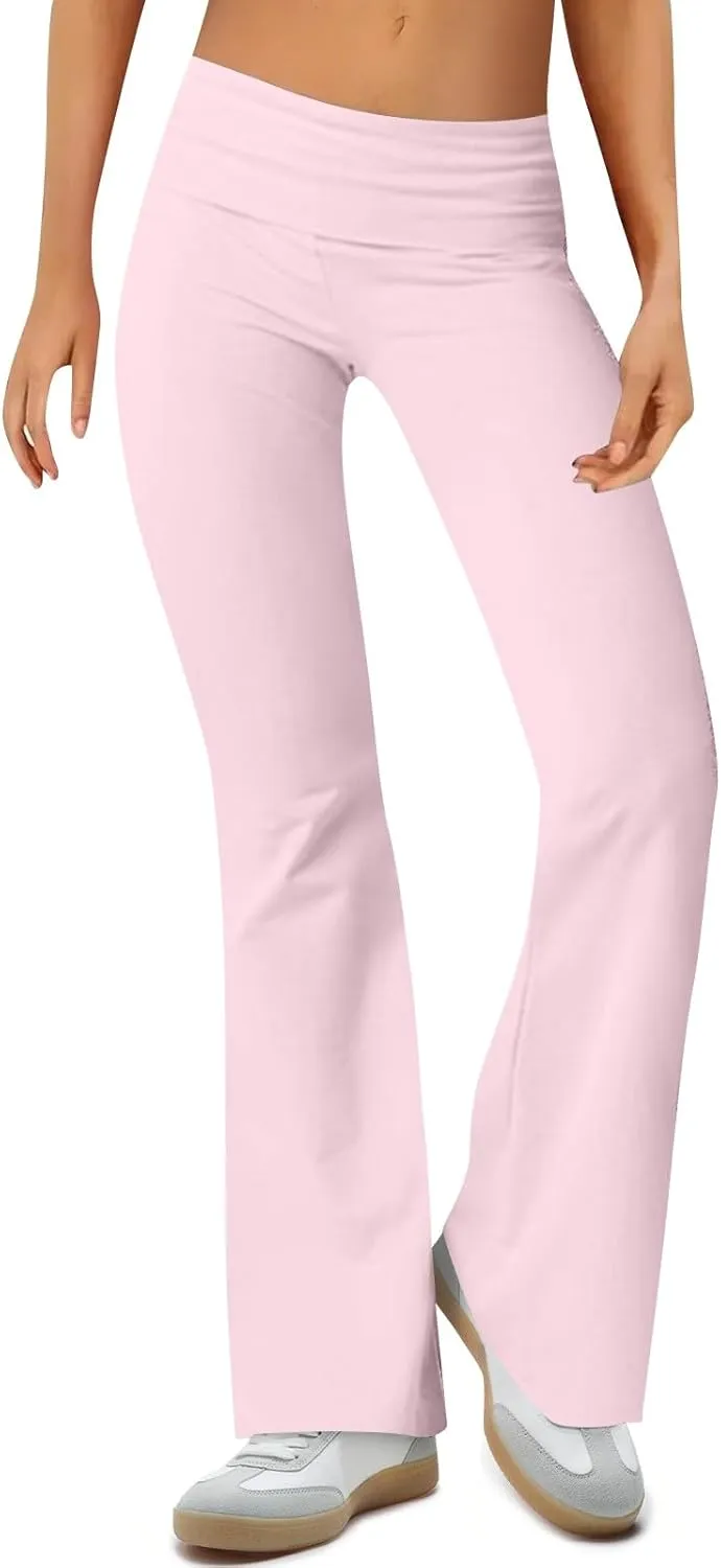 Women Work Pants, Flare Yoga Summer Pants High Waisted Tummy Control Stretch Flare Leggings Elastic Waist Trousers