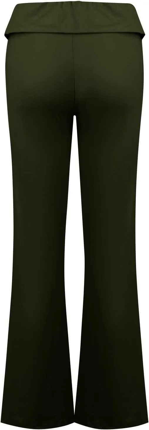 Women Work Pants, Flare Yoga Summer Pants High Waisted Tummy Control Stretch Flare Leggings Elastic Waist Trousers