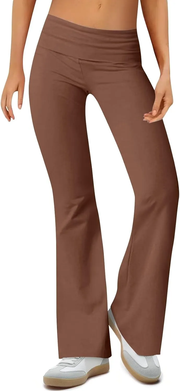 Women Work Pants, Flare Yoga Summer Pants High Waisted Tummy Control Stretch Flare Leggings Elastic Waist Trousers