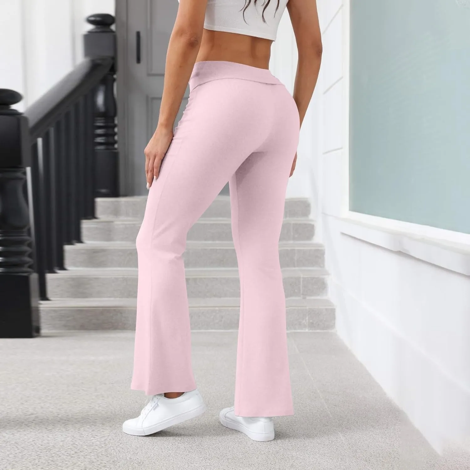 Women Work Pants, Flare Yoga Summer Pants High Waisted Tummy Control Stretch Flare Leggings Elastic Waist Trousers