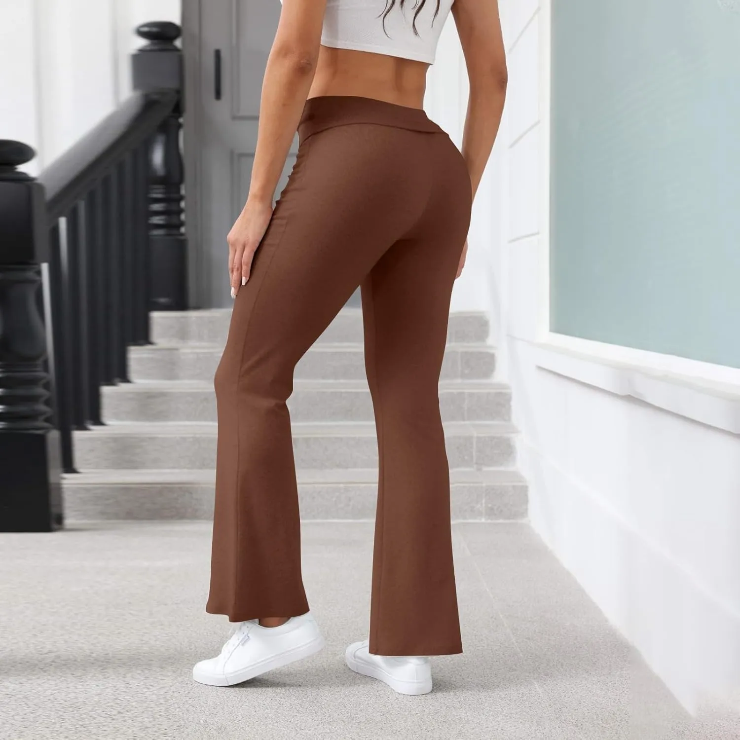 Women Work Pants, Flare Yoga Summer Pants High Waisted Tummy Control Stretch Flare Leggings Elastic Waist Trousers
