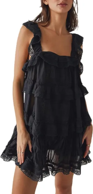 Women Y2k Flowy Ruffle Patchwork Dress Lace Slip Mini Dress Bow Tie Backless Cut Out Tiered Summer Casual Sundress
