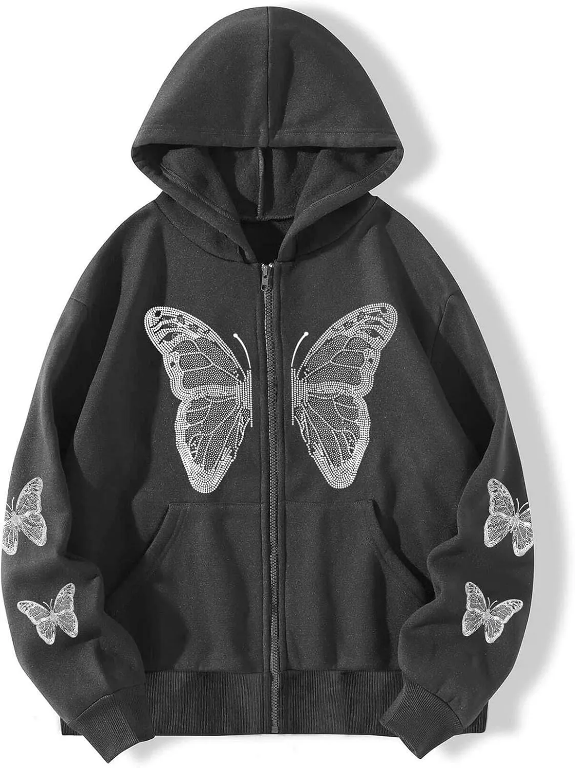 Women Y2K Spider Web Love Heart Hoodies Punk Jacket Coat Streetwear Goth Harajuku Oversized Zip Up Hooded Sweatshirt