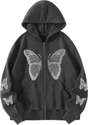 Women Y2K Spider Web Love Heart Hoodies Punk Jacket Coat Streetwear Goth Harajuku Oversized Zip Up Hooded Sweatshirt