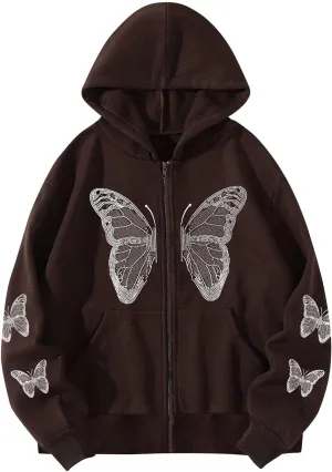 Women Y2K Spider Web Love Heart Hoodies Punk Jacket Coat Streetwear Goth Harajuku Oversized Zip Up Hooded Sweatshirt