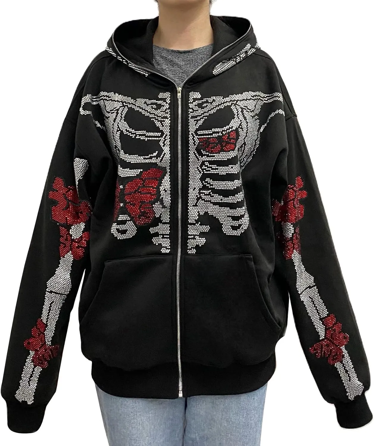 Women Zip Up Hoodie Casual Long Sleeve Y2K Vintage Graphic Aesthetic Sweatshirts Top E-Girl 90s Streetwear Jacket