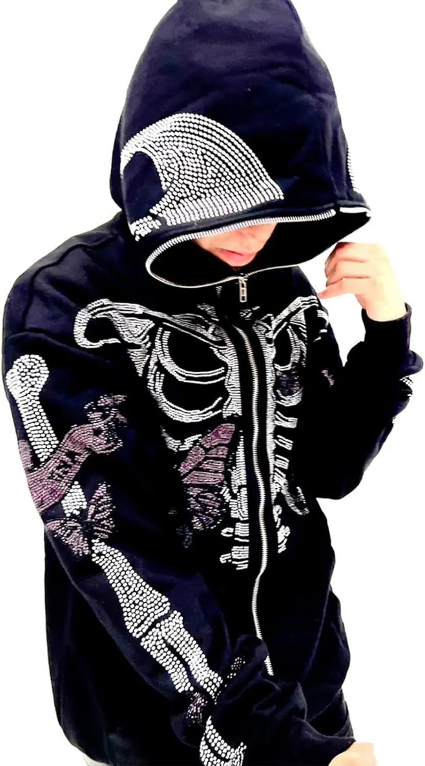 Women Zip Up Hoodie Casual Long Sleeve Y2K Vintage Graphic Aesthetic Sweatshirts Top E-Girl 90s Streetwear Jacket