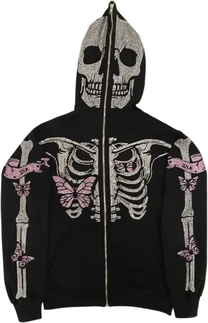 Women Zip Up Hoodie Casual Long Sleeve Y2K Vintage Graphic Aesthetic Sweatshirts Top E-Girl 90s Streetwear Jacket