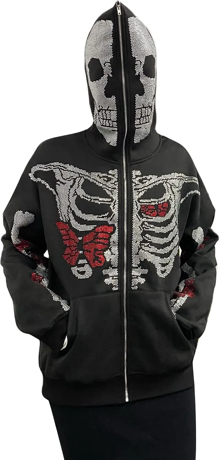Women Zip Up Hoodie Casual Long Sleeve Y2K Vintage Graphic Aesthetic Sweatshirts Top E-Girl 90s Streetwear Jacket