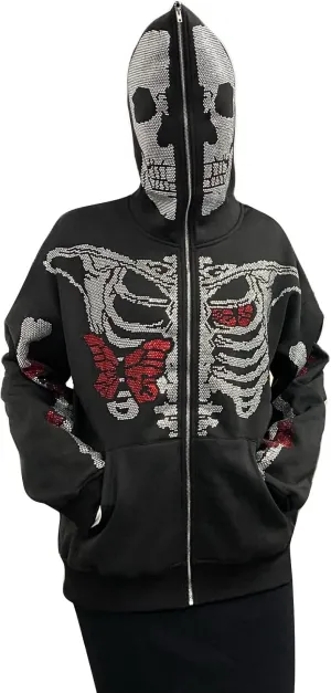 Women Zip Up Hoodie Casual Long Sleeve Y2K Vintage Graphic Aesthetic Sweatshirts Top E-Girl 90s Streetwear Jacket