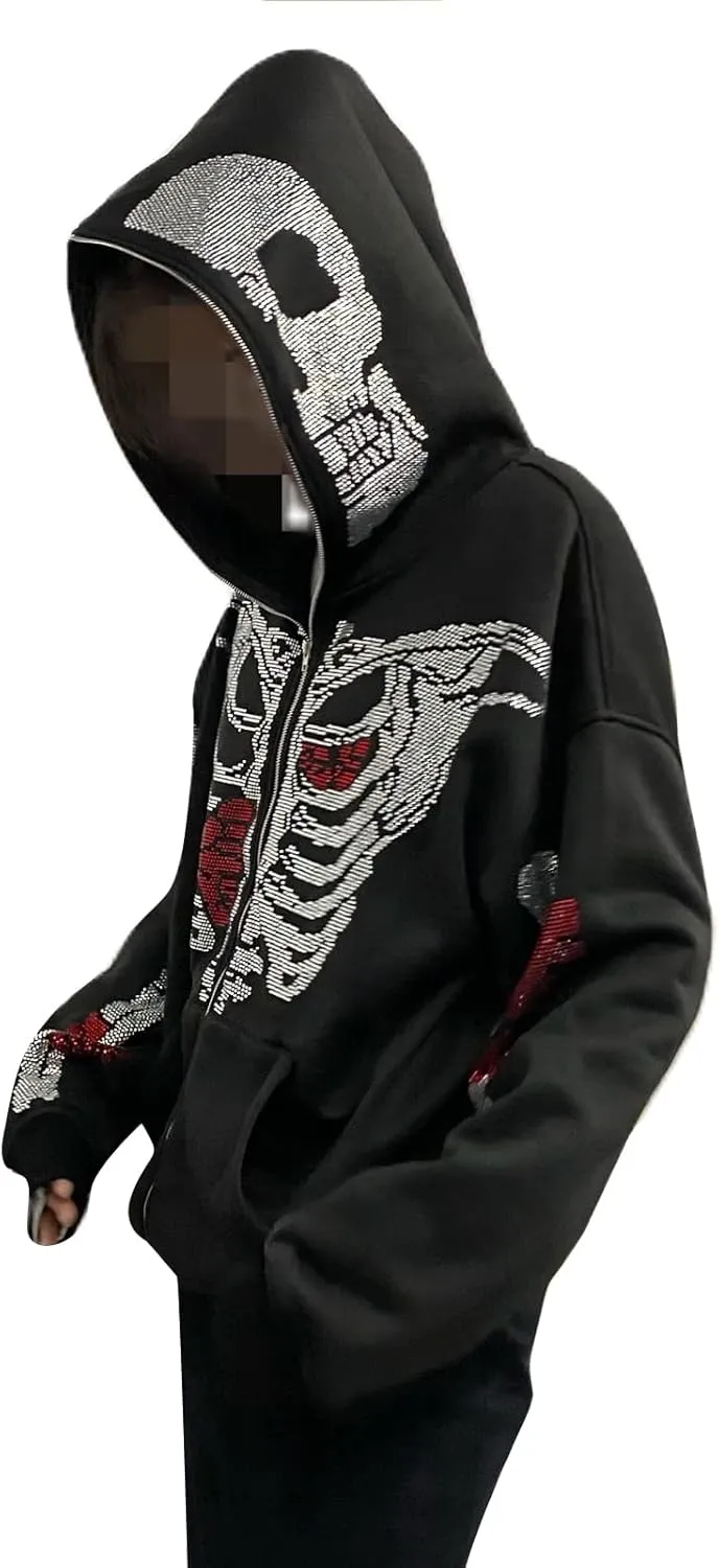 Women Zip Up Hoodie Casual Long Sleeve Y2K Vintage Graphic Aesthetic Sweatshirts Top E-Girl 90s Streetwear Jacket