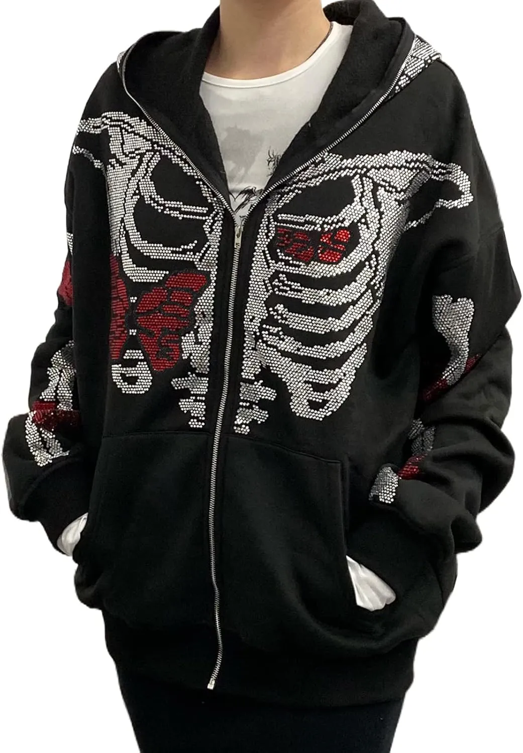 Women Zip Up Hoodie Casual Long Sleeve Y2K Vintage Graphic Aesthetic Sweatshirts Top E-Girl 90s Streetwear Jacket