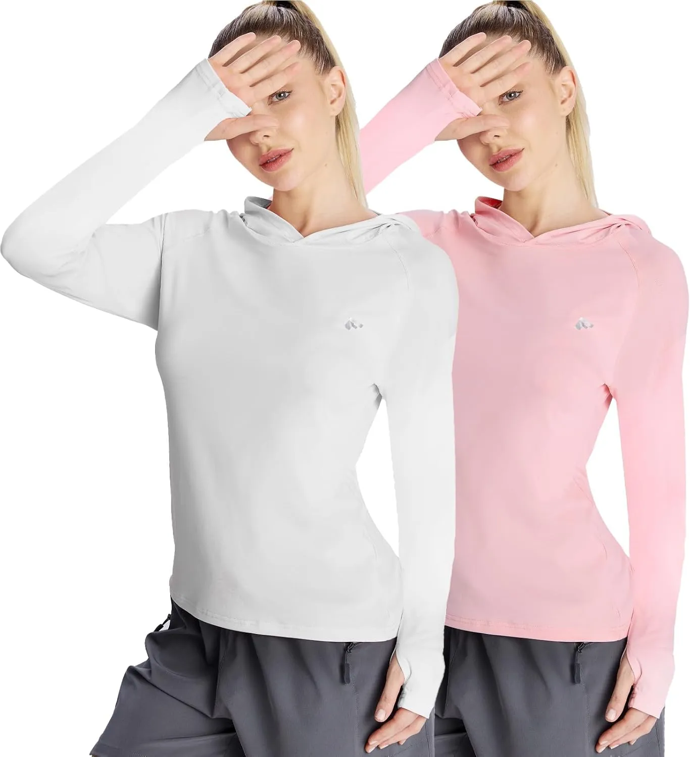 womens 2 Pack UPF50  Sun Shirt Long Sleeve Hoodies UV Protection Clothing Hiking Athletic Outdoor Lightweight Shirt