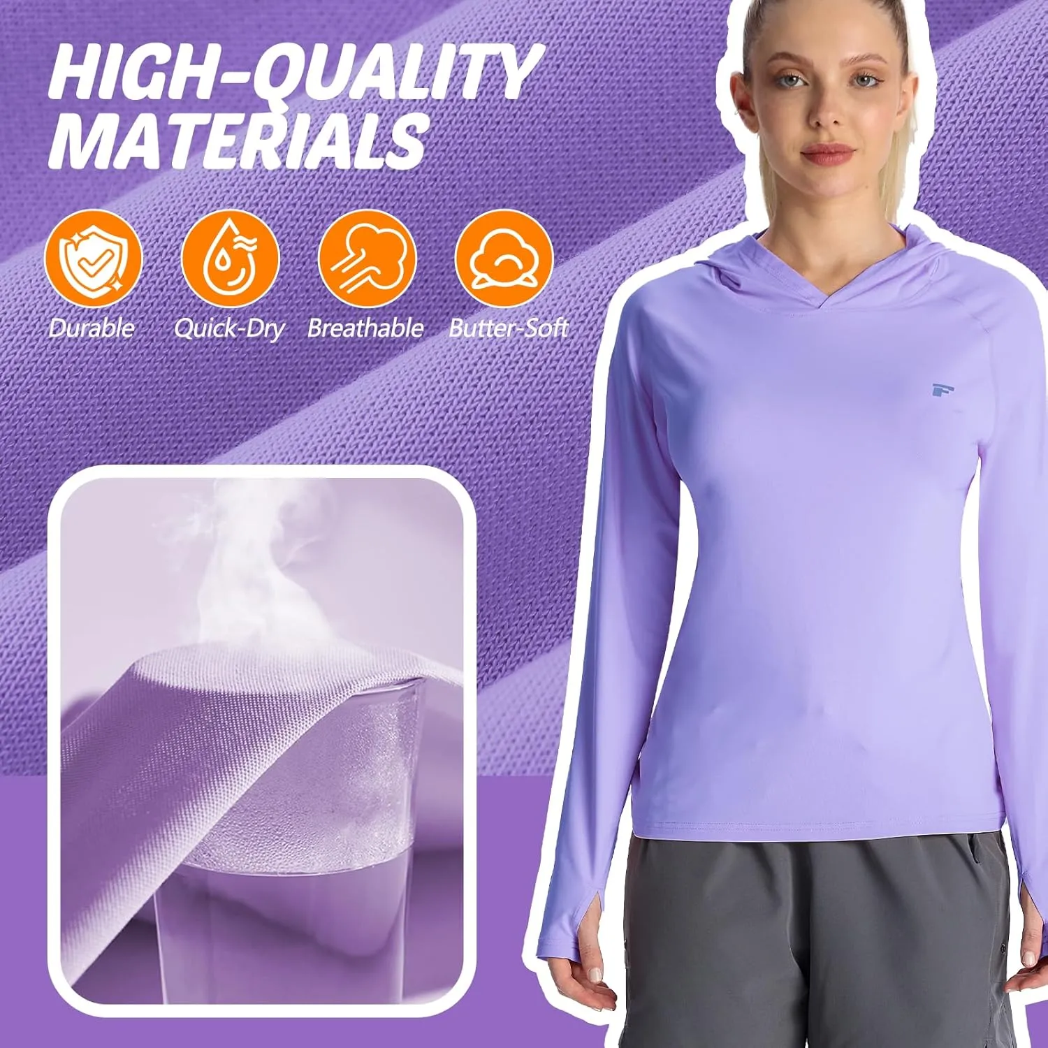 womens 2 Pack UPF50  Sun Shirt Long Sleeve Hoodies UV Protection Clothing Hiking Athletic Outdoor Lightweight Shirt