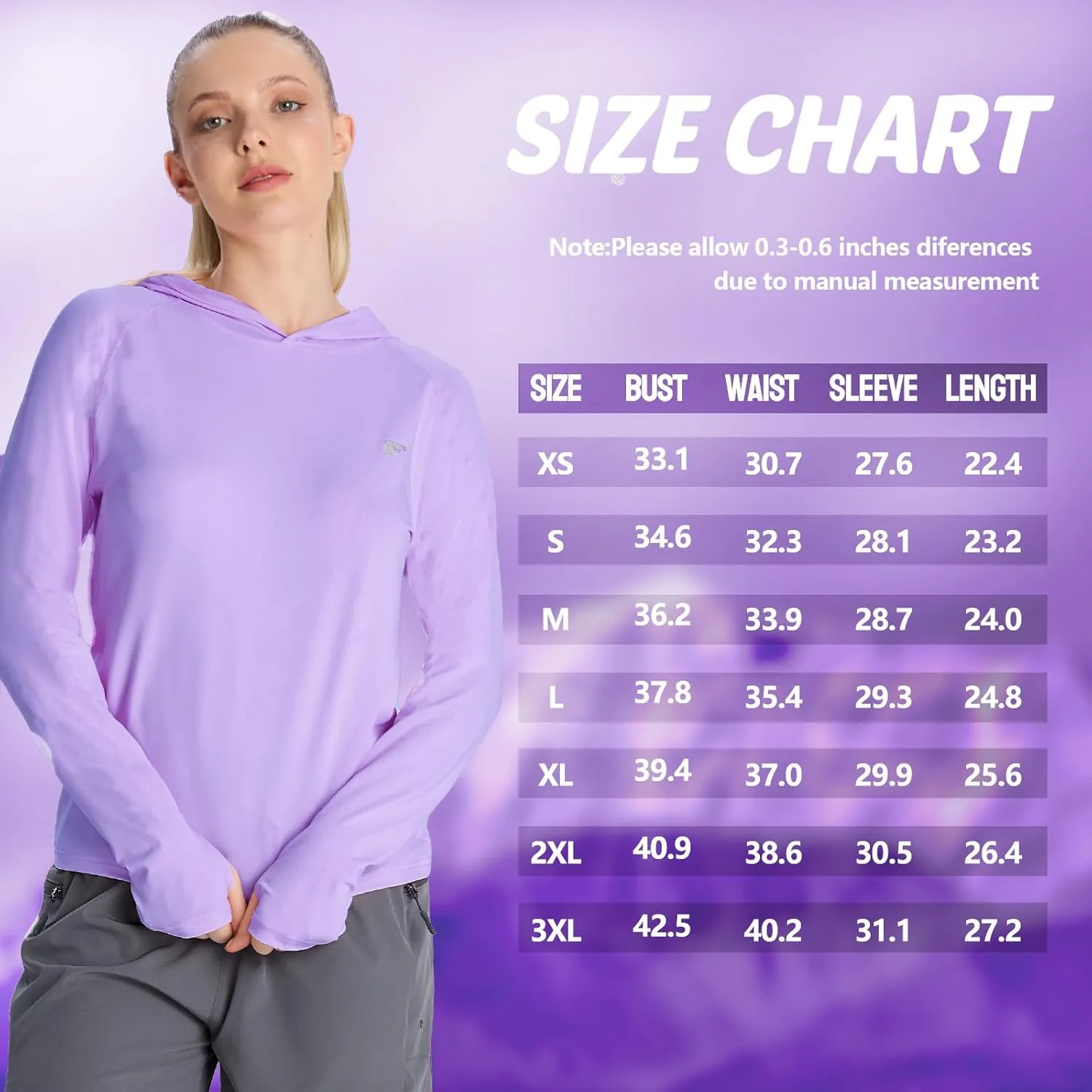 womens 2 Pack UPF50  Sun Shirt Long Sleeve Hoodies UV Protection Clothing Hiking Athletic Outdoor Lightweight Shirt