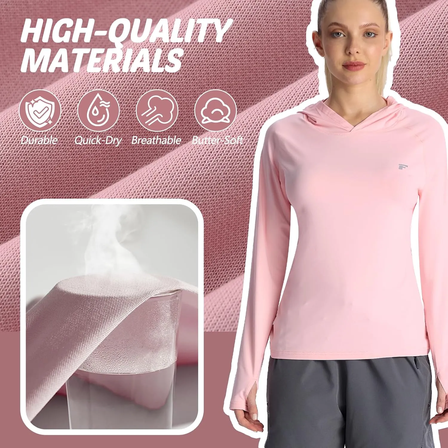 womens 2 Pack UPF50  Sun Shirt Long Sleeve Hoodies UV Protection Clothing Hiking Athletic Outdoor Lightweight Shirt