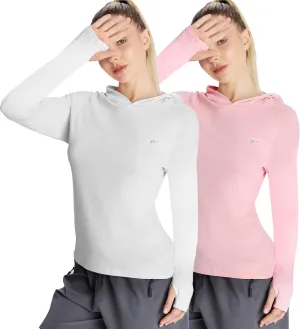 womens 2 Pack UPF50  Sun Shirt Long Sleeve Hoodies UV Protection Clothing Hiking Athletic Outdoor Lightweight Shirt