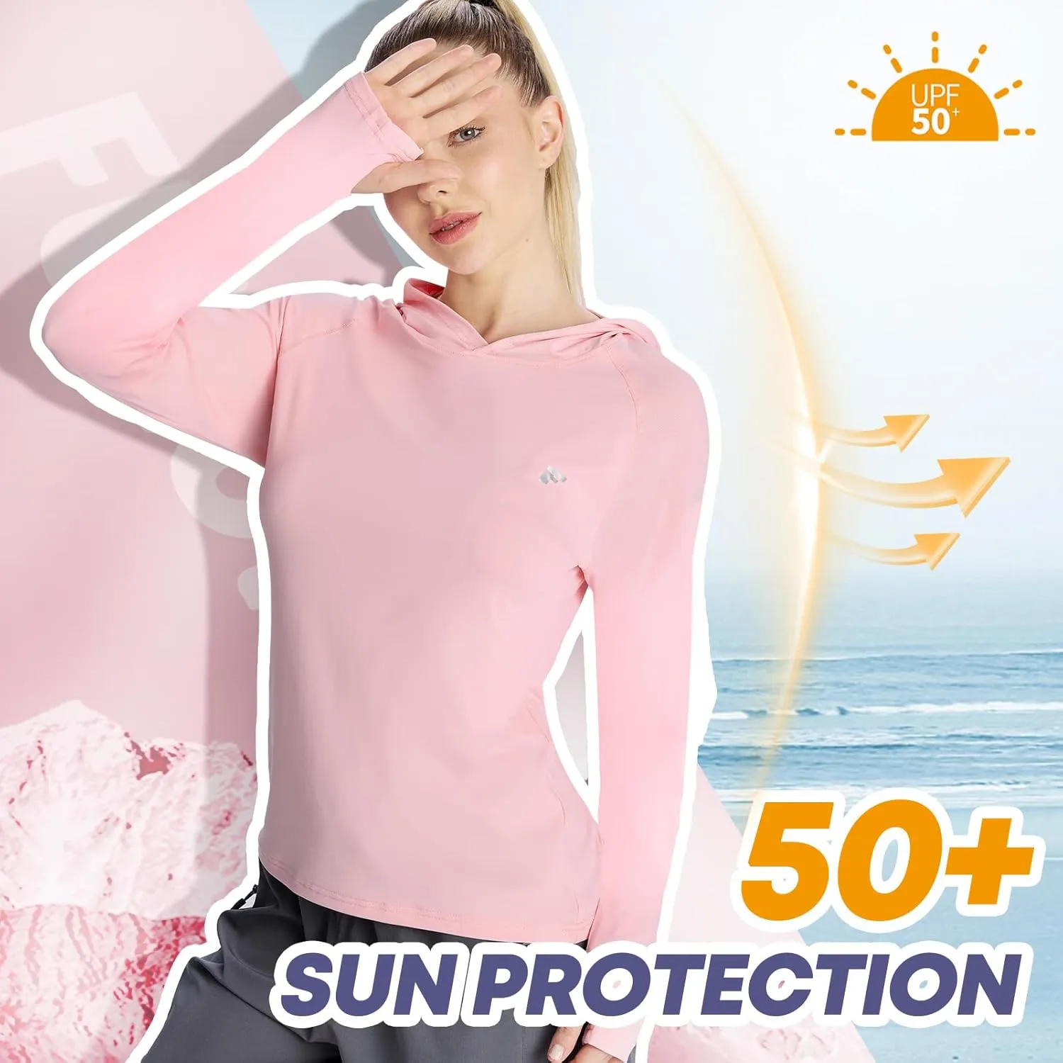 womens 2 Pack UPF50  Sun Shirt Long Sleeve Hoodies UV Protection Clothing Hiking Athletic Outdoor Lightweight Shirt